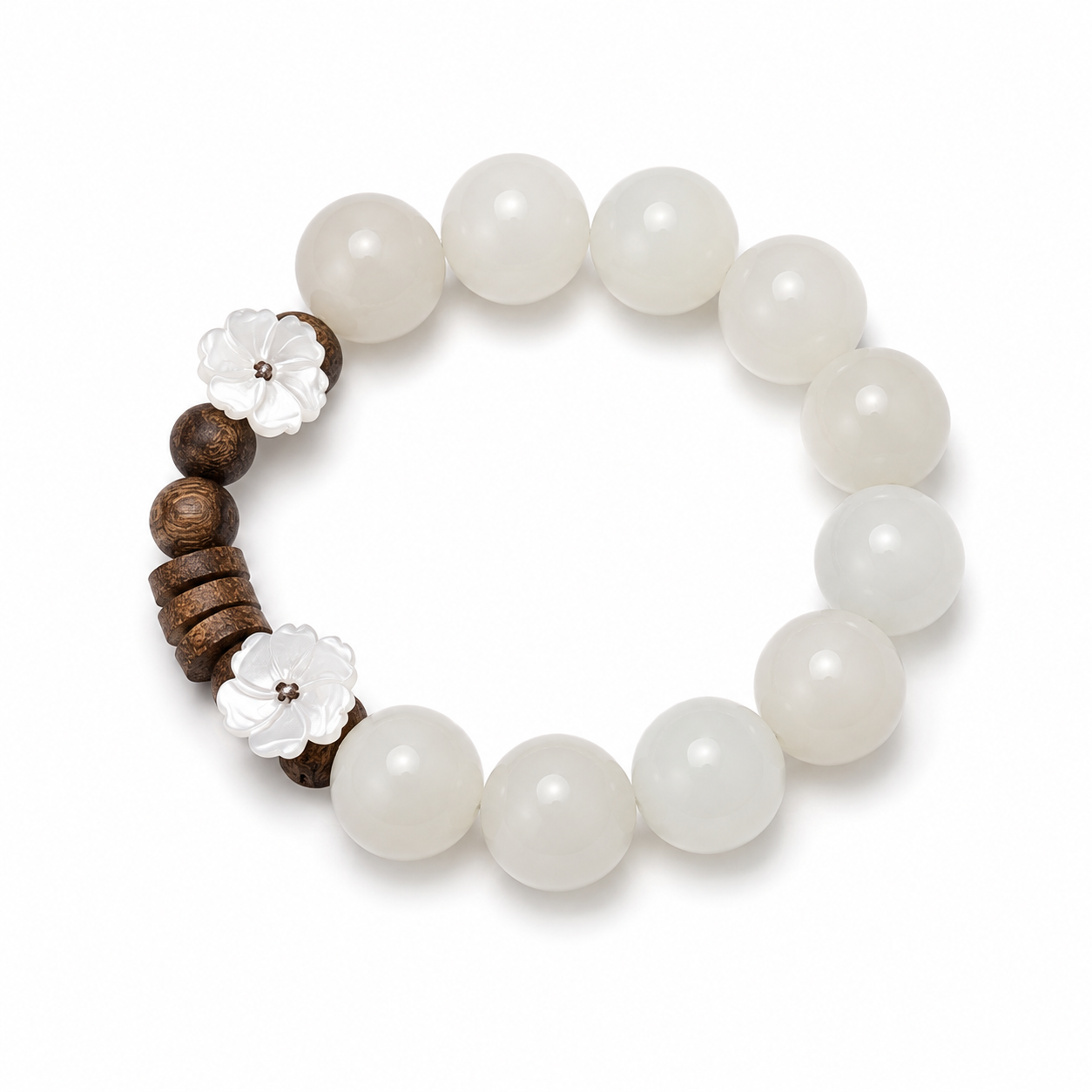 Ivory Bloom — White Stone & Agarwood Bracelet