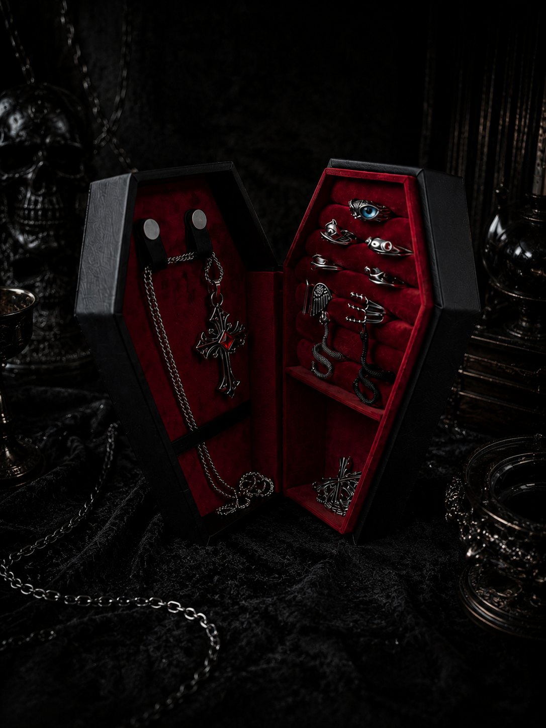 Gothic Jewelry Gift Box Set – Punk Cross Necklace & Dark Luxury Accessories