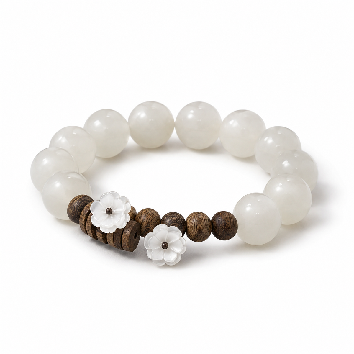 Ivory Bloom — White Stone & Agarwood Bracelet