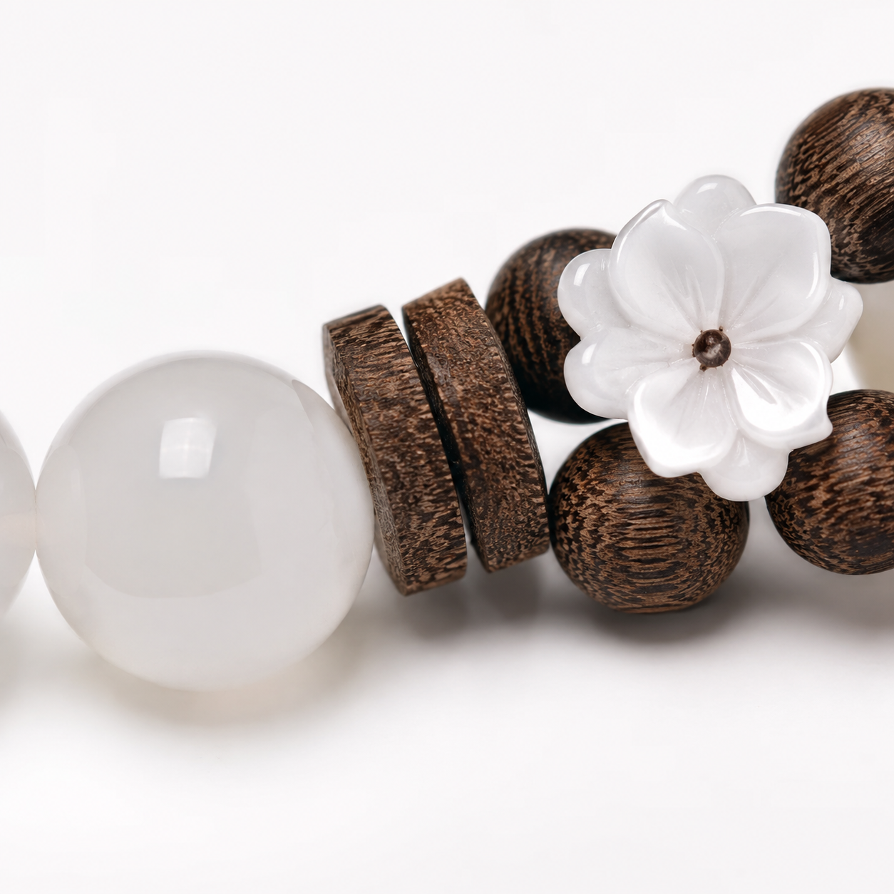 Ivory Bloom — White Stone & Agarwood Bracelet