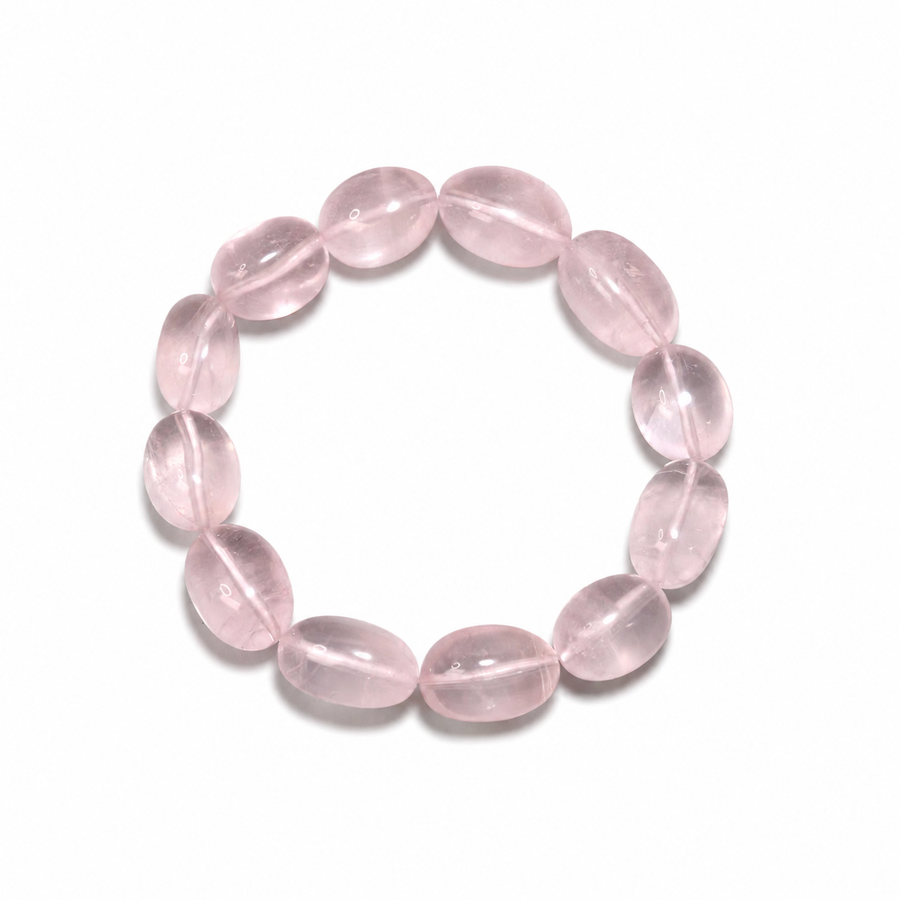 Natural Rose Quartz Sugar Bean Bracelet – 11×14mm