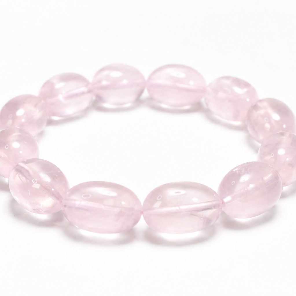 Natural Rose Quartz Sugar Bean Bracelet – 11×14mm