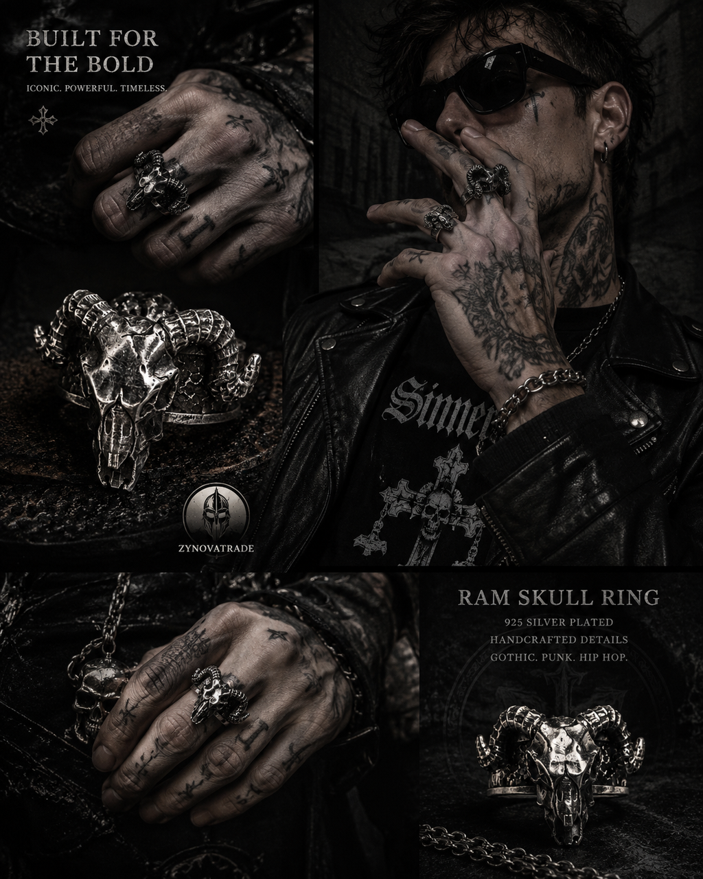 Gothic Ram Skull Ring for Men – Punk Biker Dark Style Statement Jewelry
