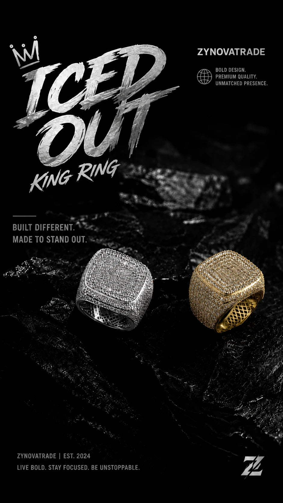 Iced Out King Ring – Pavé Square Ring