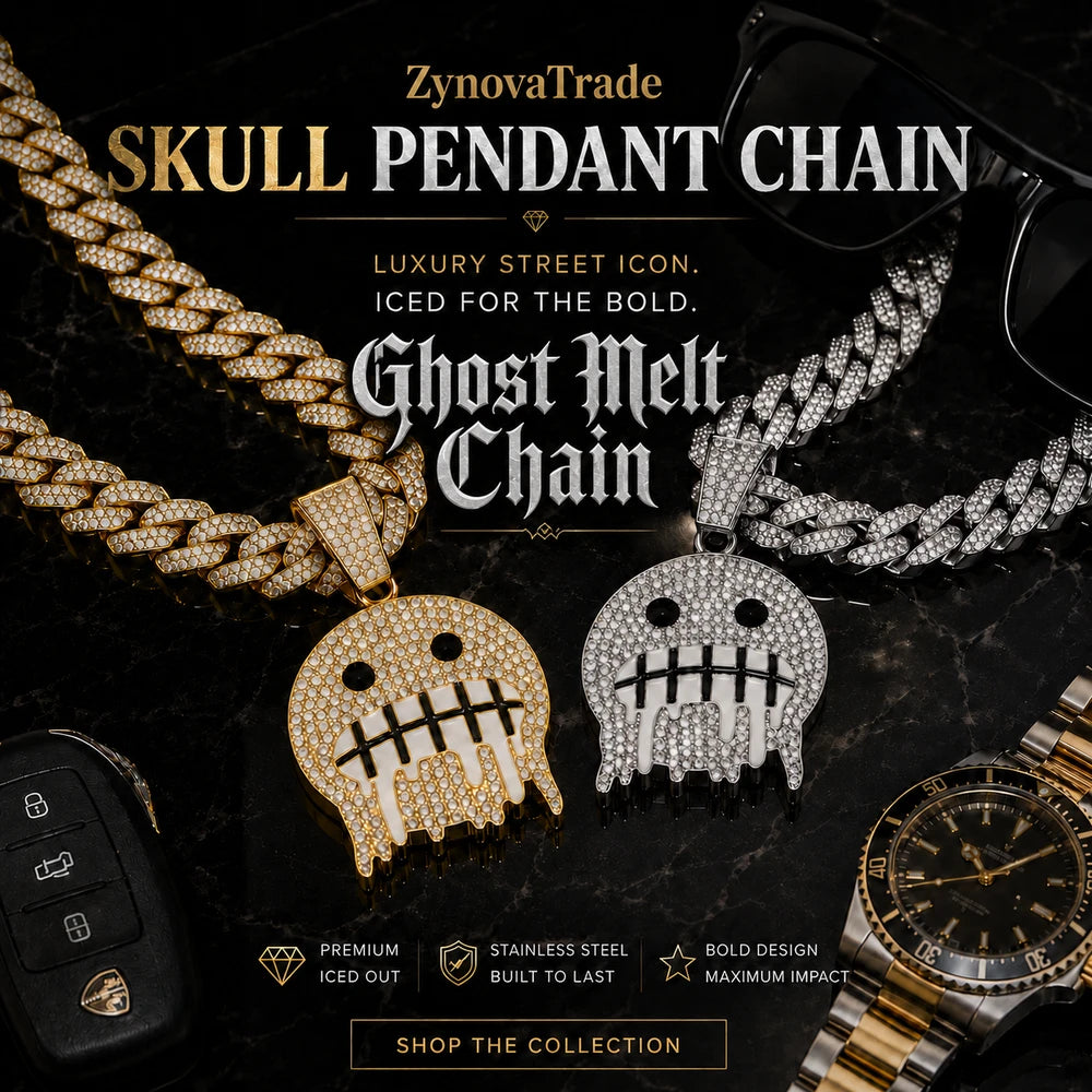 Ghost Melt Chain – Iced Skull Pendant Necklace