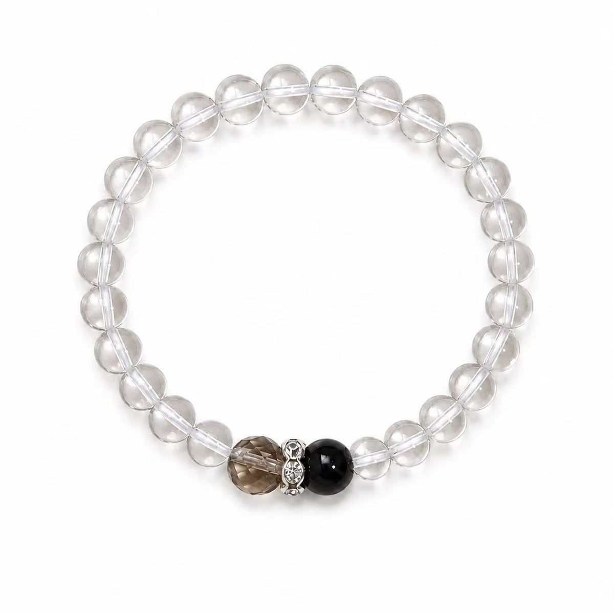 Clear Quartz, Smoky Quartz & Obsidian Bracelet with 925 Silver