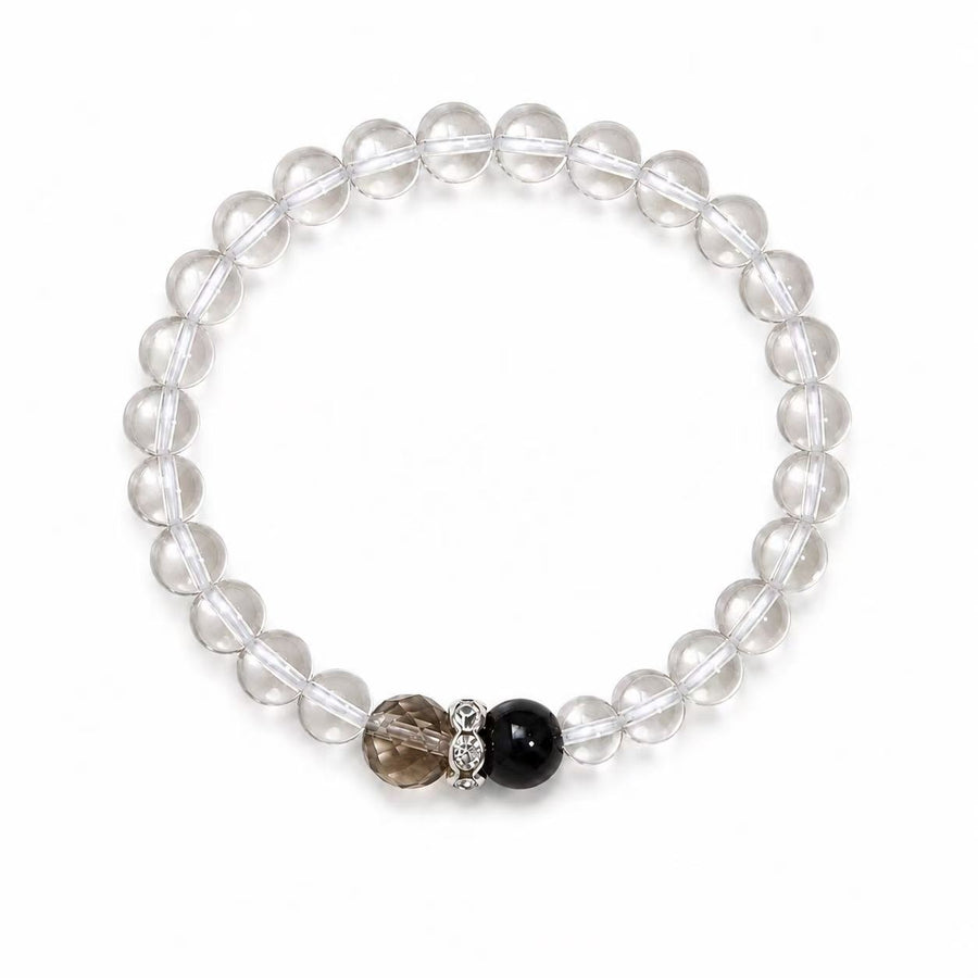 Clear Quartz, Smoky Quartz & Obsidian Bracelet with 925 Silver