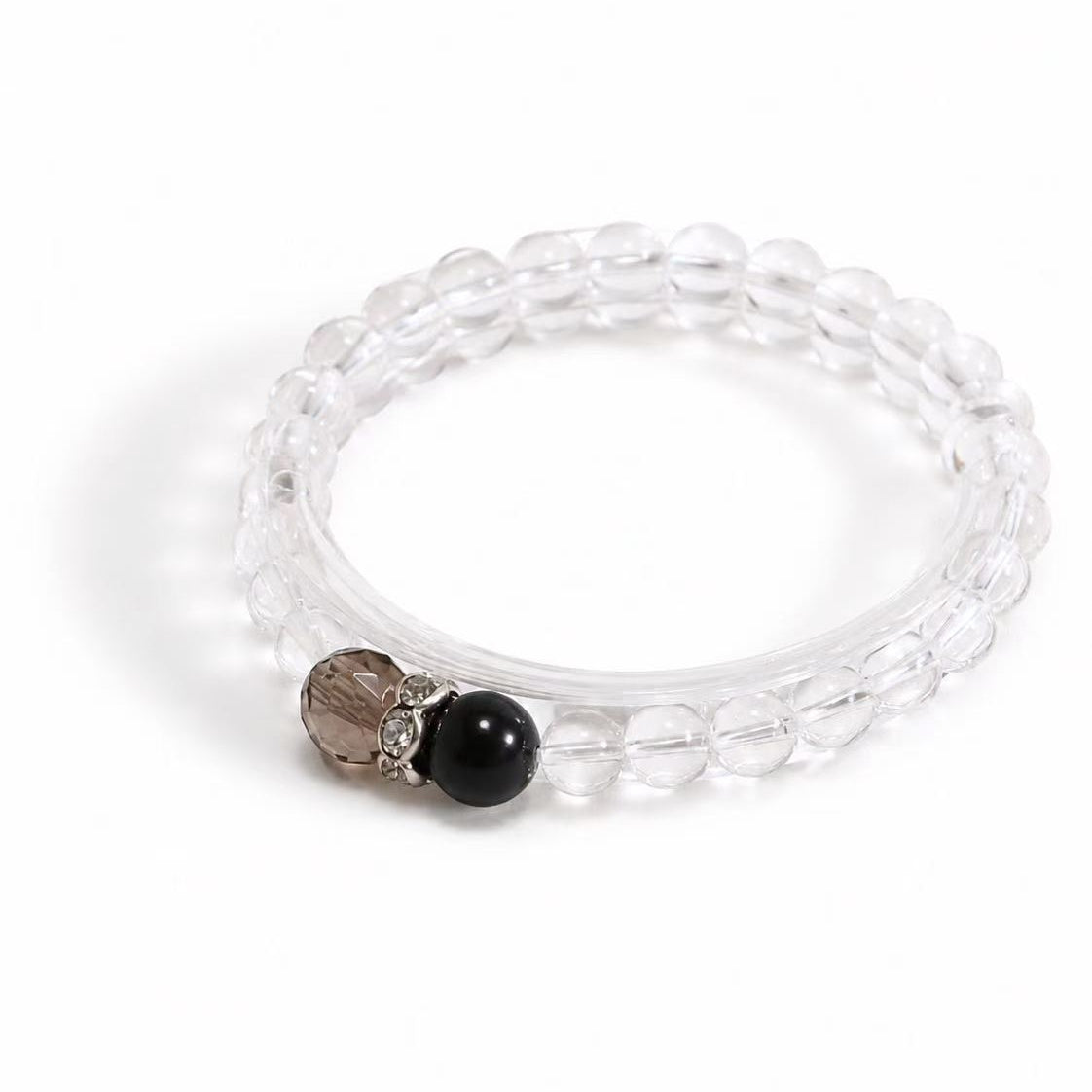 Clear Quartz, Smoky Quartz & Obsidian Bracelet with 925 Silver