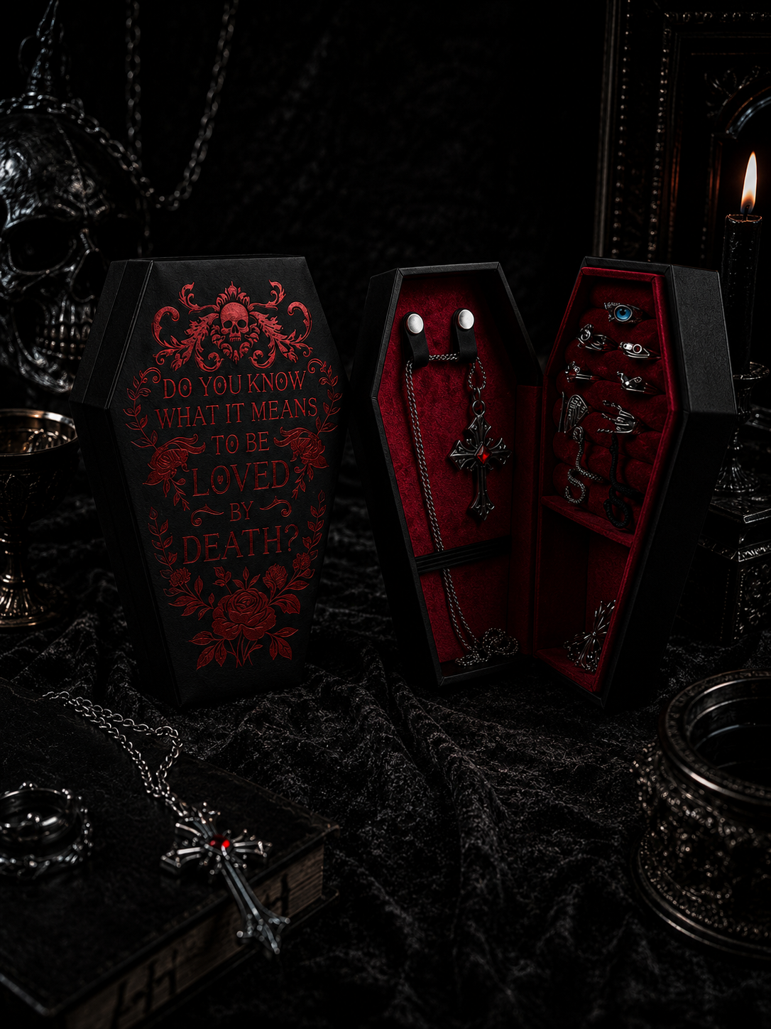 Gothic Jewelry Gift Box Set – Punk Cross Necklace & Dark Luxury Accessories