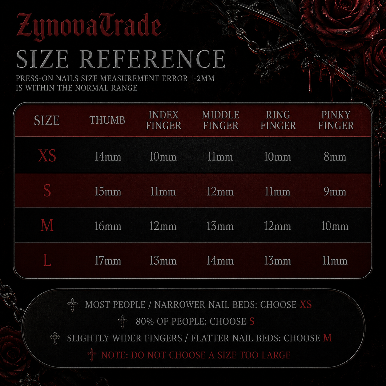 Dark Rose Gothic Press-On Nails – Punk Luxury Nail Art Set