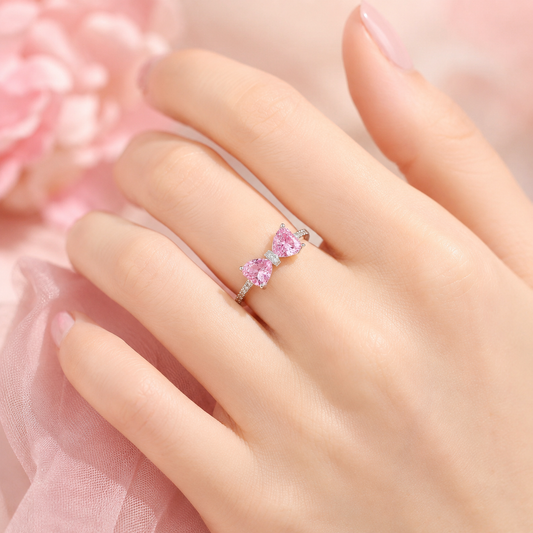 Dainty Crystal Bow Open Ring – Adjustable Silver Ring