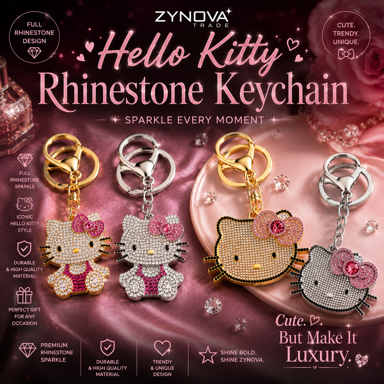 Cute Rhinestone Cat Keychain – Sparkly Luxury Bag Charm