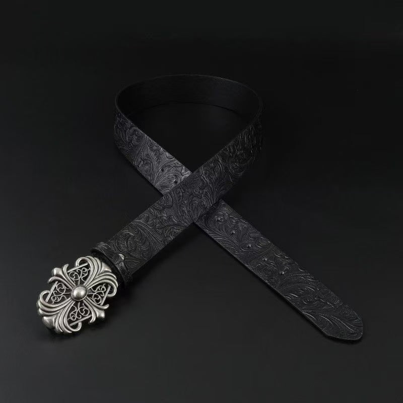 Gothic Cross Engraved Leather Belt