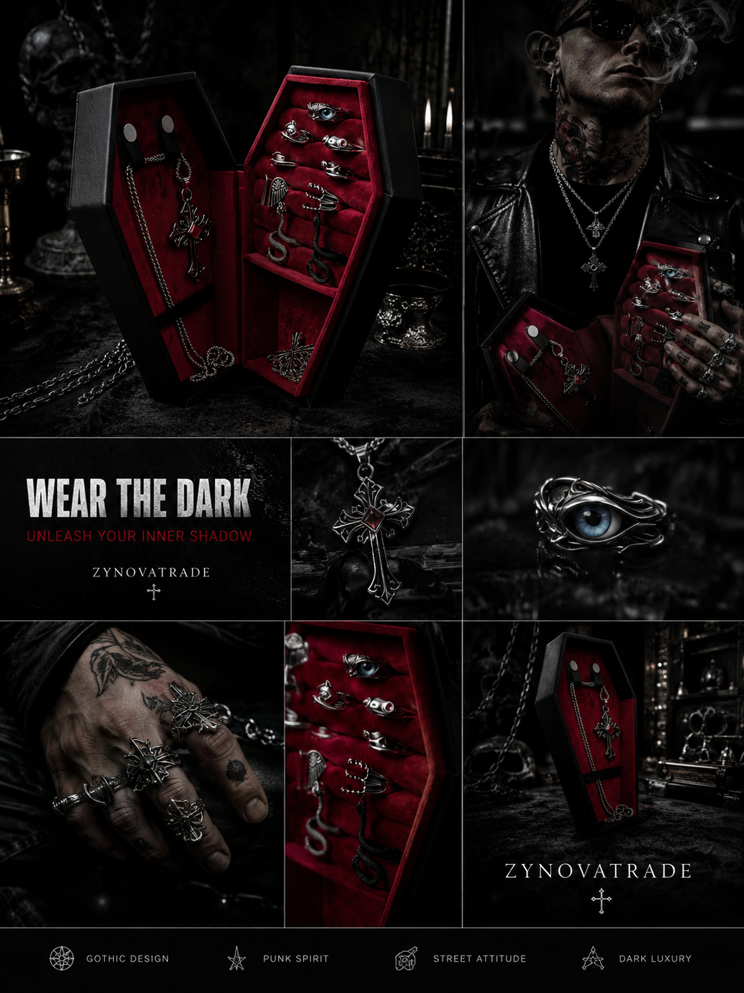Gothic Jewelry Gift Box Set – Punk Cross Necklace & Dark Luxury Accessories