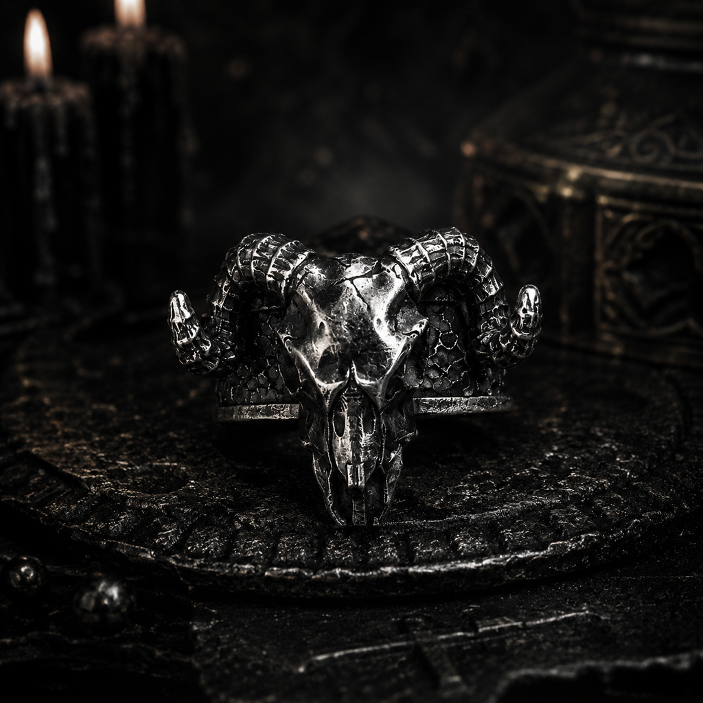 Gothic Ram Skull Ring for Men – Punk Biker Dark Style Statement Jewelry