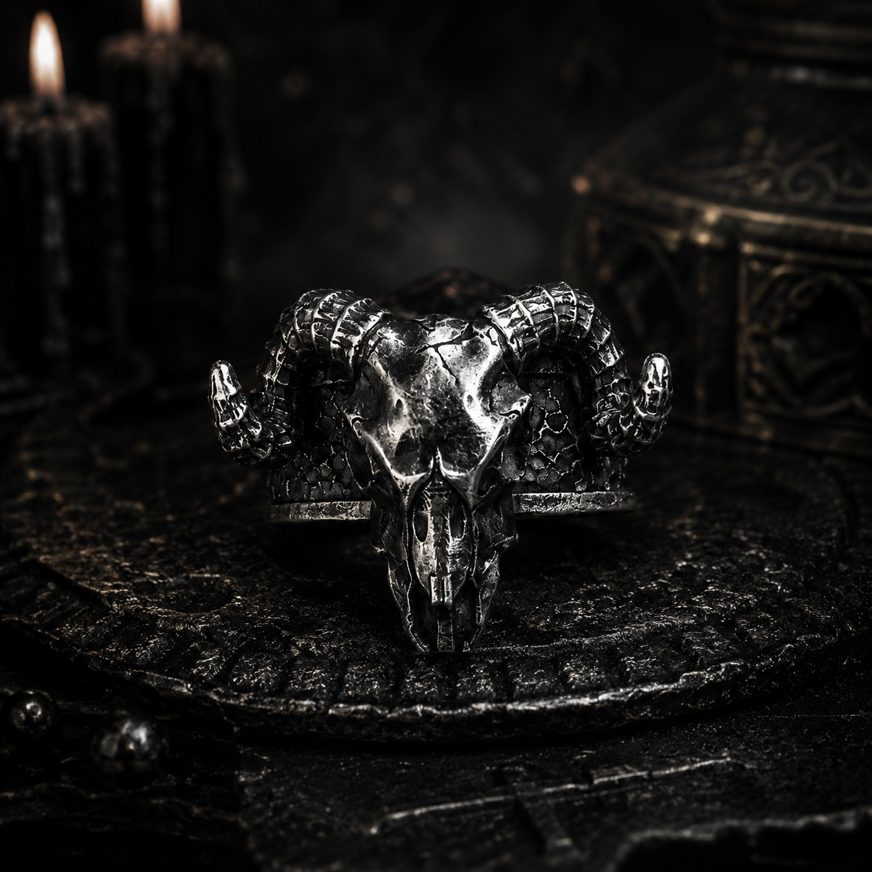 Gothic Ram Skull Ring for Men – Punk Biker Dark Style Statement Jewelry