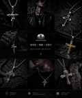 9PCS Gothic Punk Cross Necklace Set for Men – Stainless Steel Streetwear Pendant Jewelry Collection