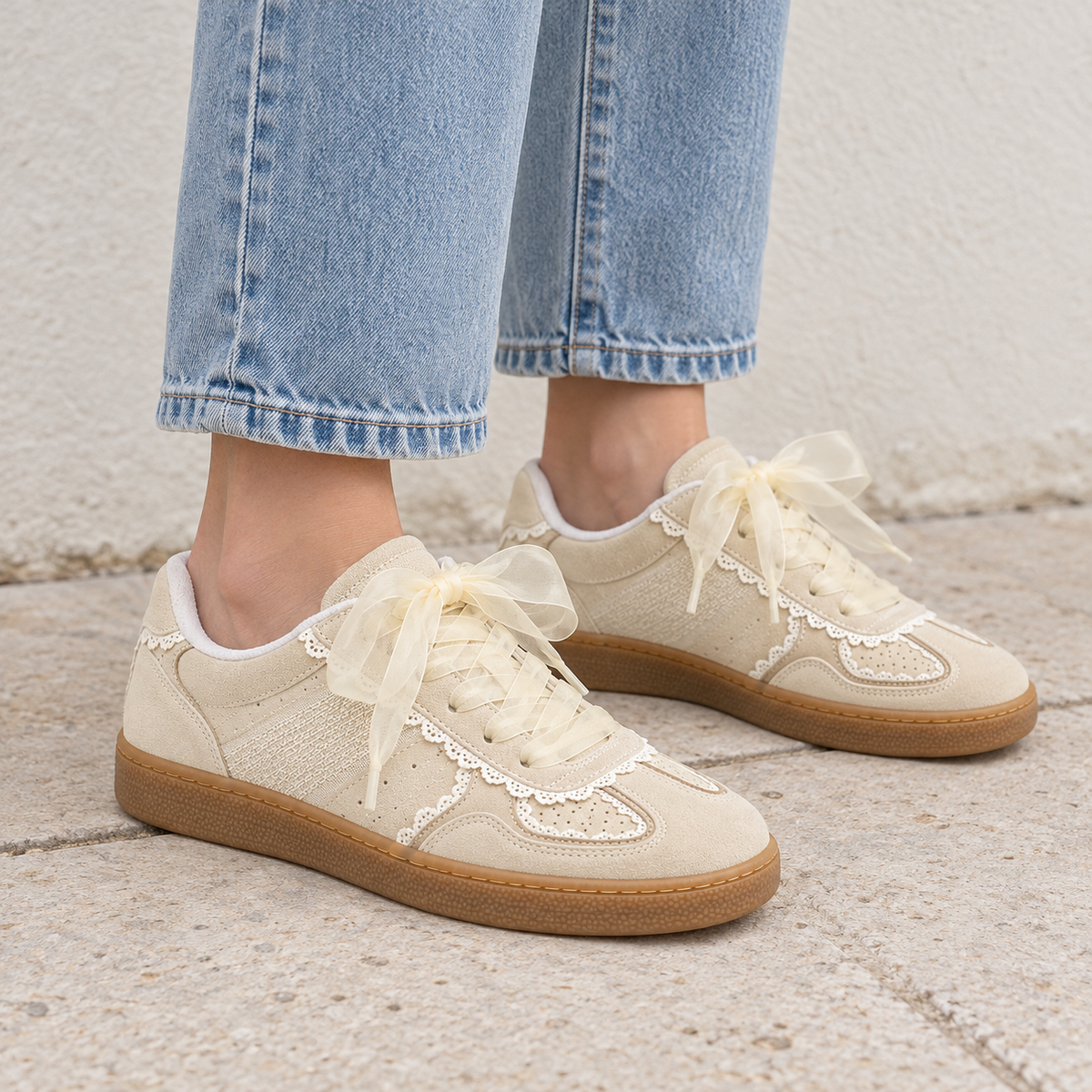 Women's Lace-Detail Ribbon Sneakers