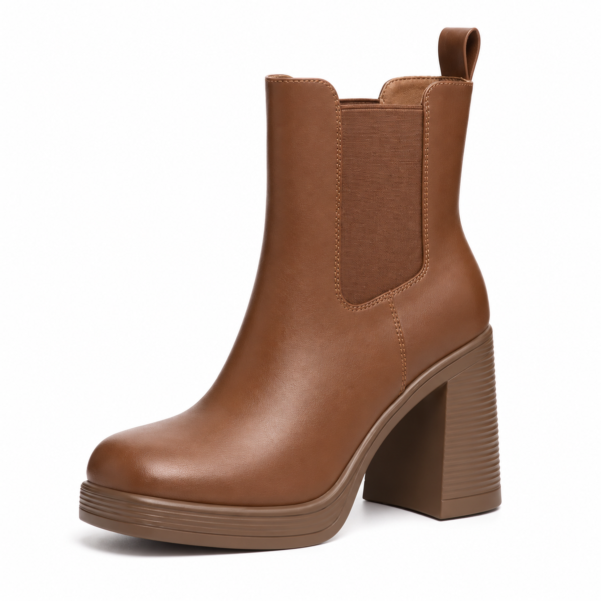 Brown | Lambskin Square-Toe Chelsea Boots, single boot, front angle