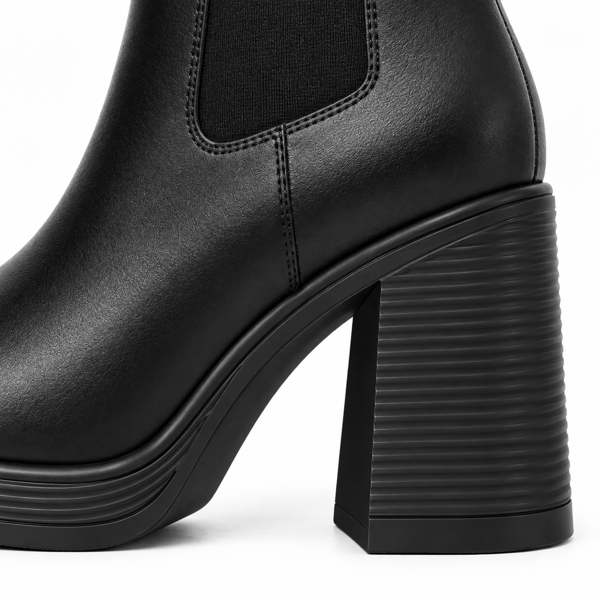 Black | Lambskin Square-Toe Chelsea Boots, block heel close-up