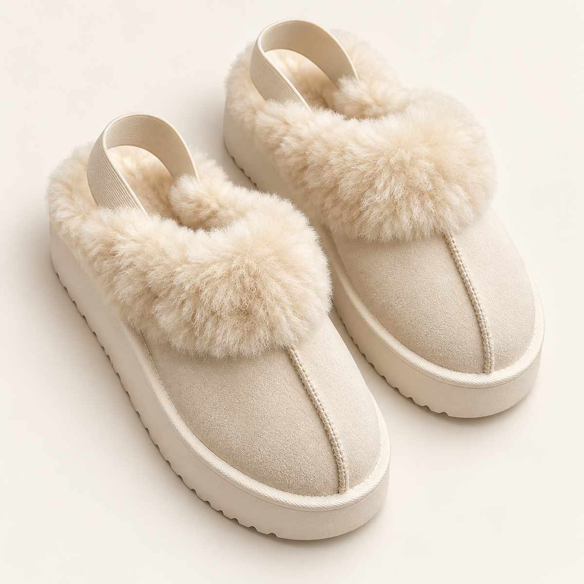 Suede Platform Slippers with Wool-Blend Lining