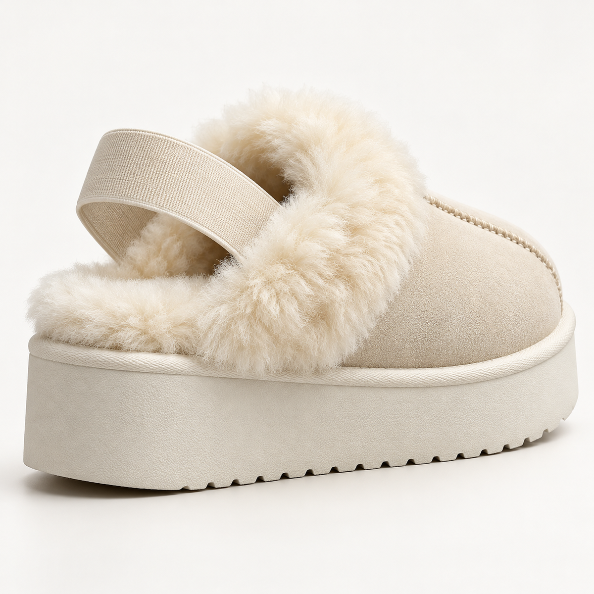 Suede Platform Slippers with Wool-Blend Lining