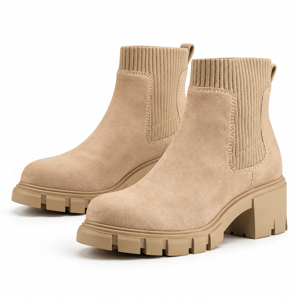 Women's Ribbed Knit Chunky Heel Chelsea Ankle Boots