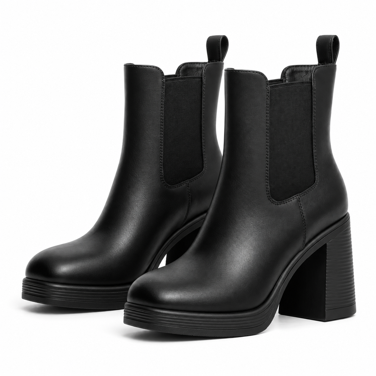 Black | Lambskin Square-Toe Chelsea Boots, pair, front angle