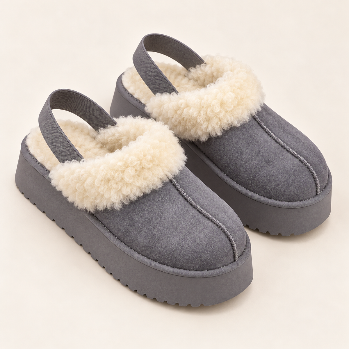 Suede Platform Slippers with Wool-Blend Lining