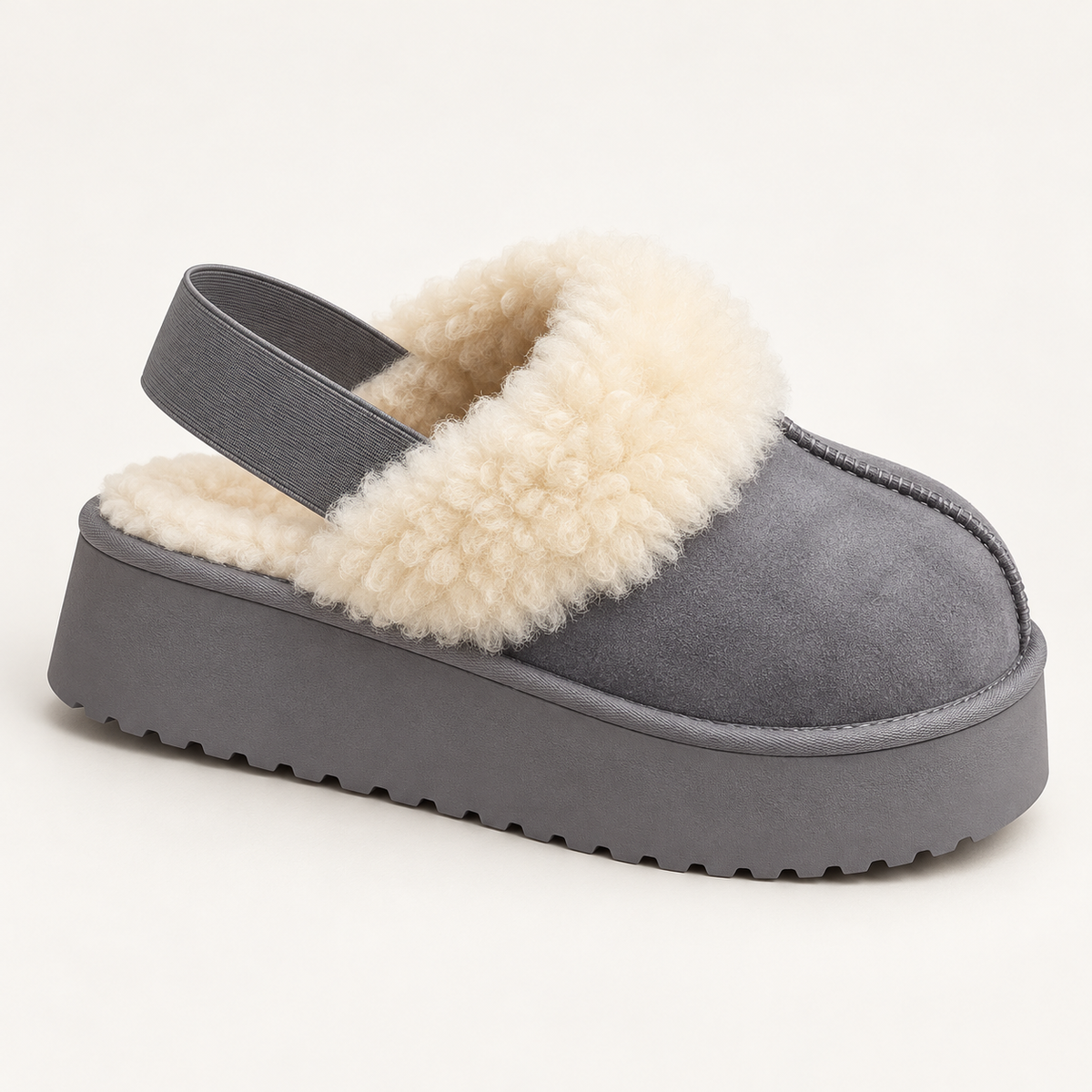 Suede Platform Slippers with Wool-Blend Lining