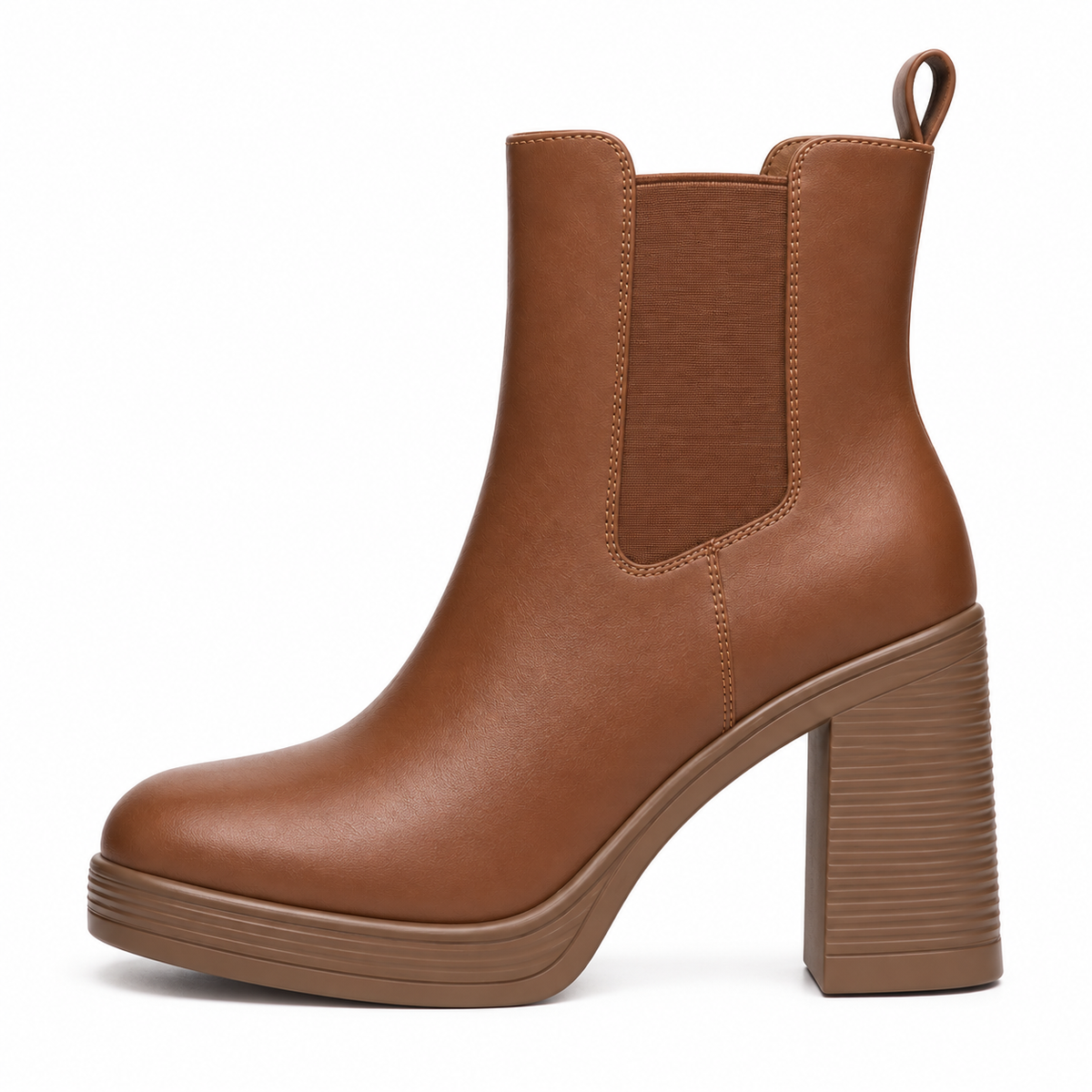 Brown | Lambskin Square-Toe Chelsea Boots, single boot, side profile