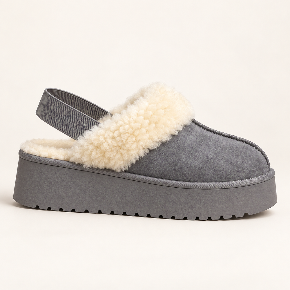 Suede Platform Slippers with Wool-Blend Lining