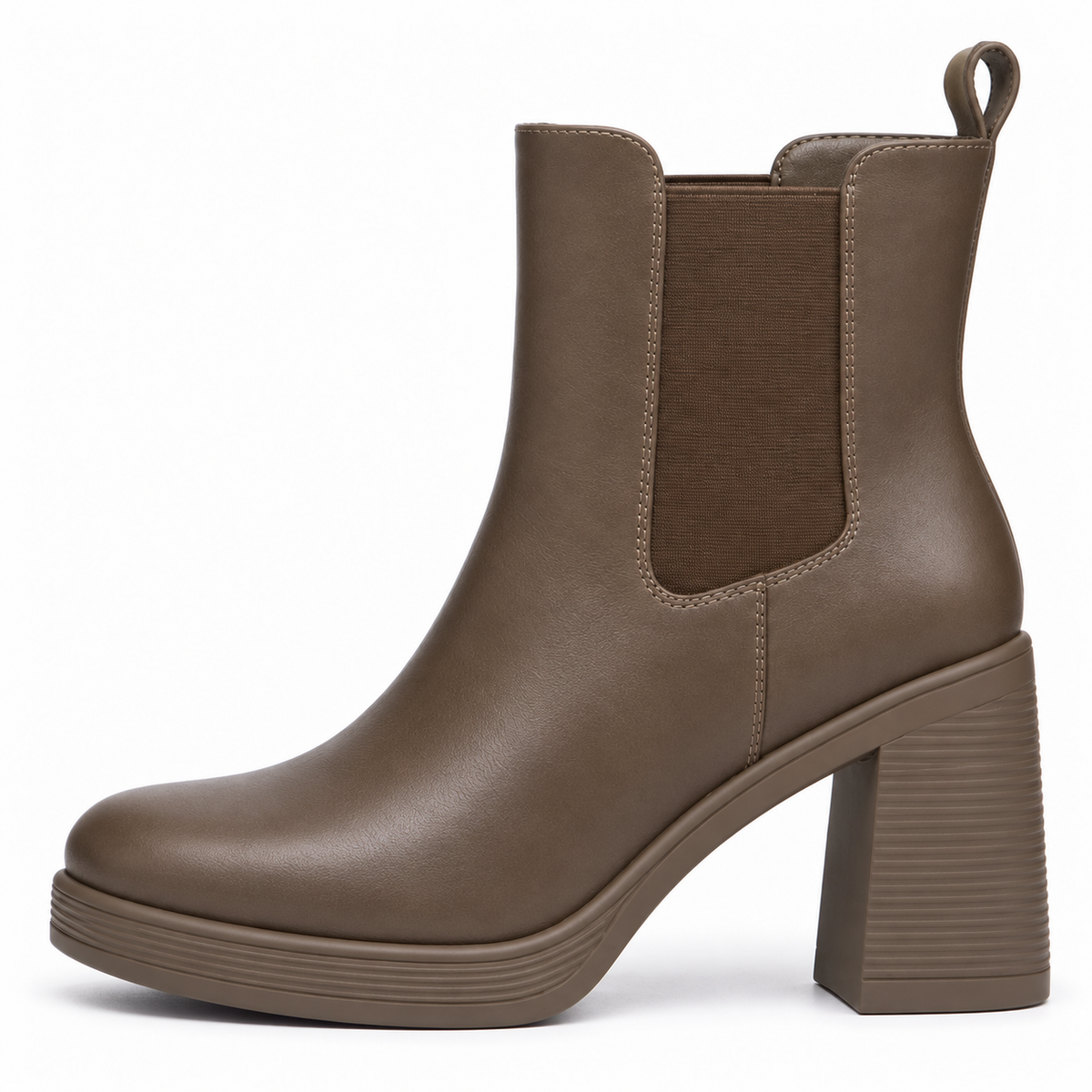 Taupe | Lambskin Square-Toe Chelsea Boots, single boot, side profile