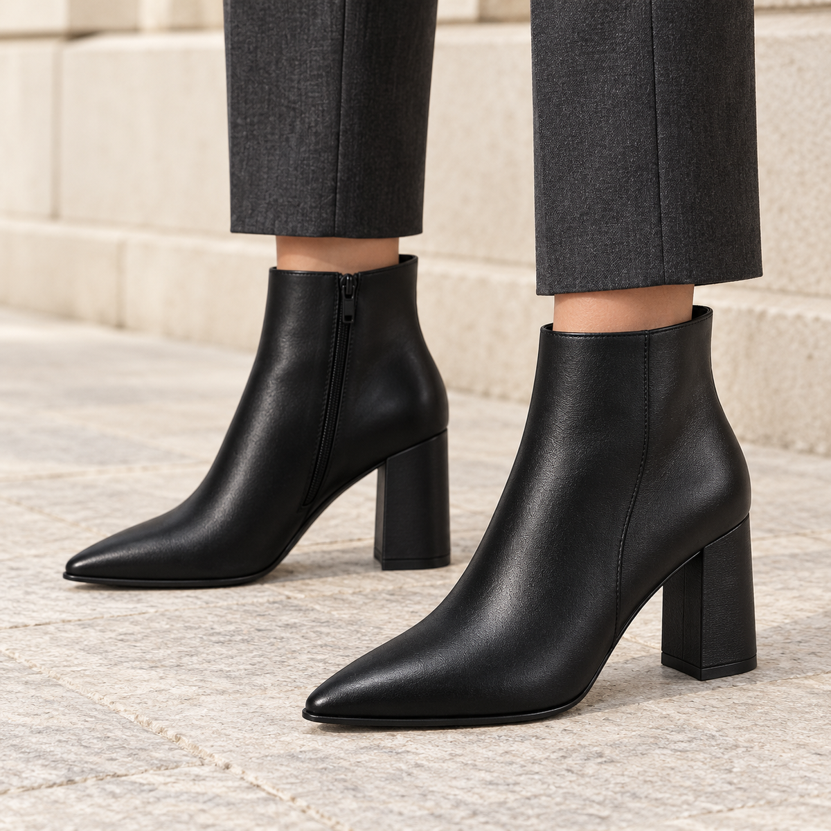 Women's Pointed-Toe Block Heel Ankle Boots