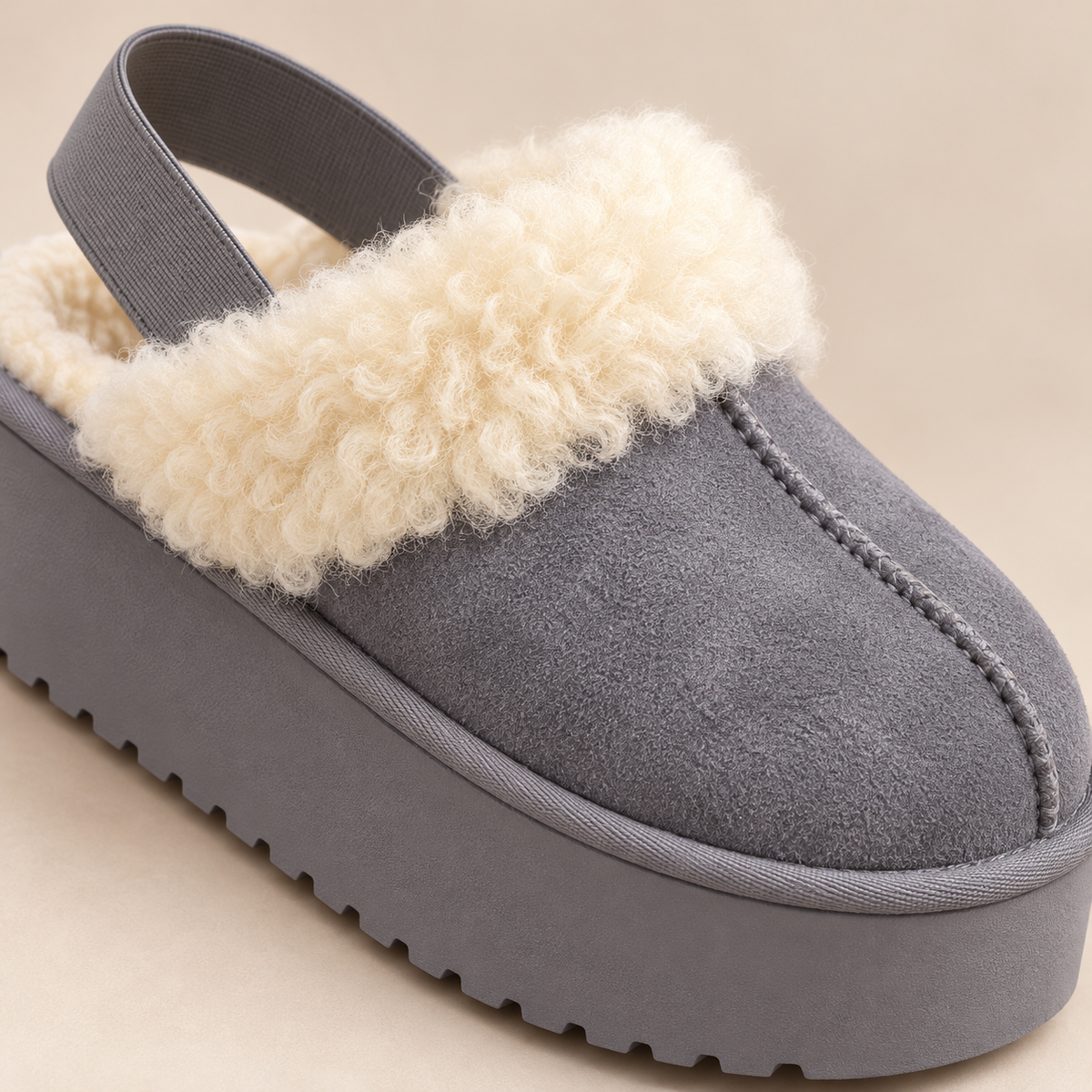 Suede Platform Slippers with Wool-Blend Lining