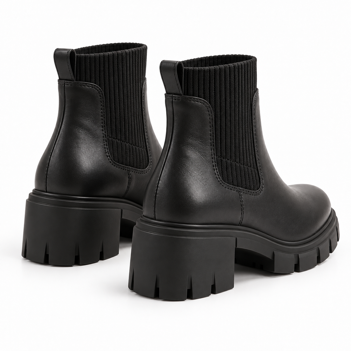 Women's Ribbed Knit Chunky Heel Chelsea Ankle Boots