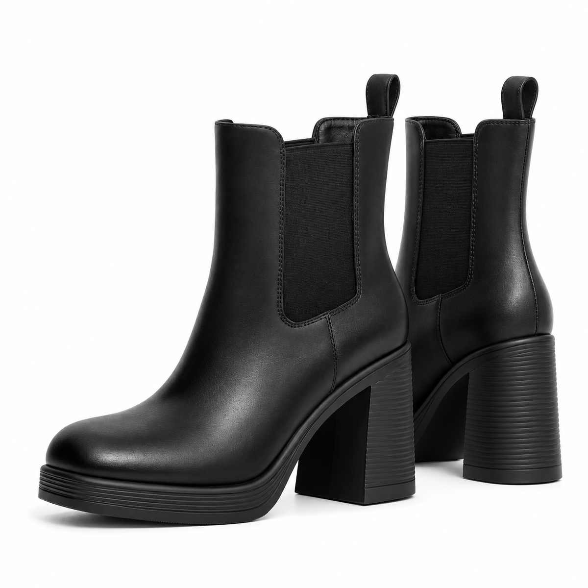 Black | Lambskin Square-Toe Chelsea Boots, pair, rear angle