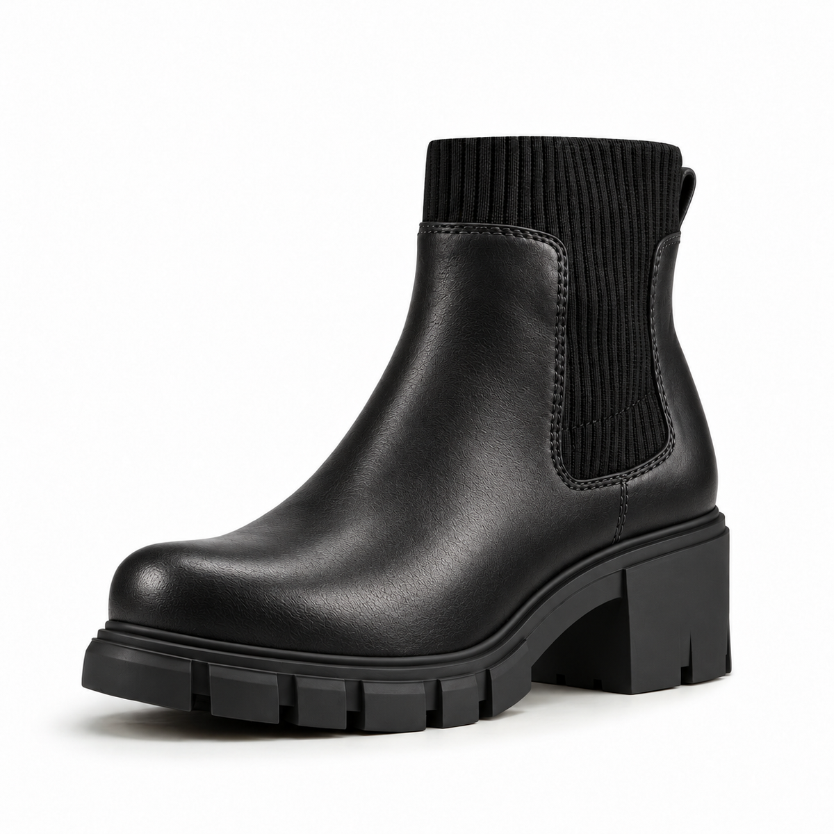 Women's Ribbed Knit Chunky Heel Chelsea Ankle Boots