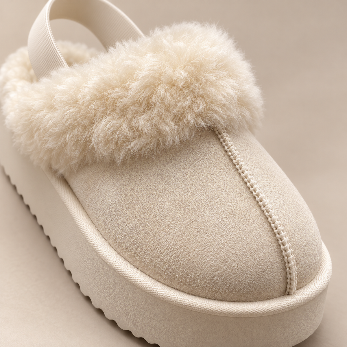 Suede Platform Slippers with Wool-Blend Lining