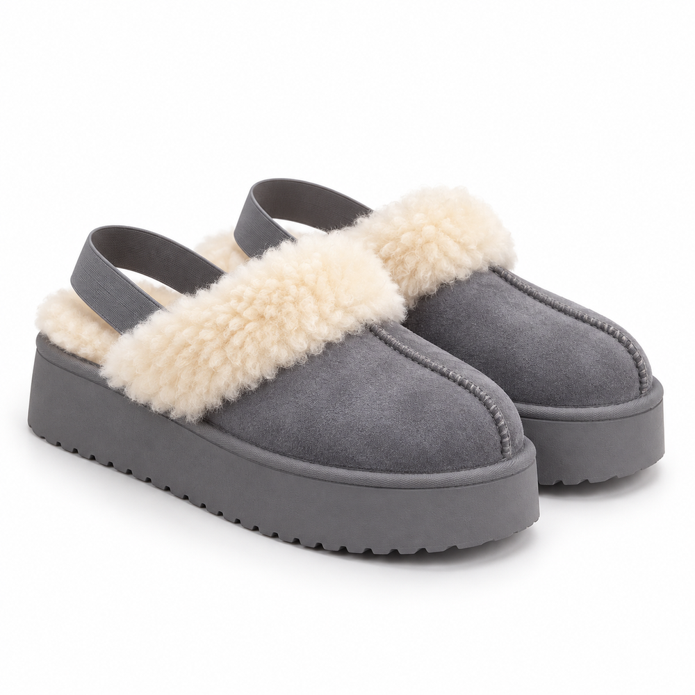 Suede Platform Slippers with Wool-Blend Lining