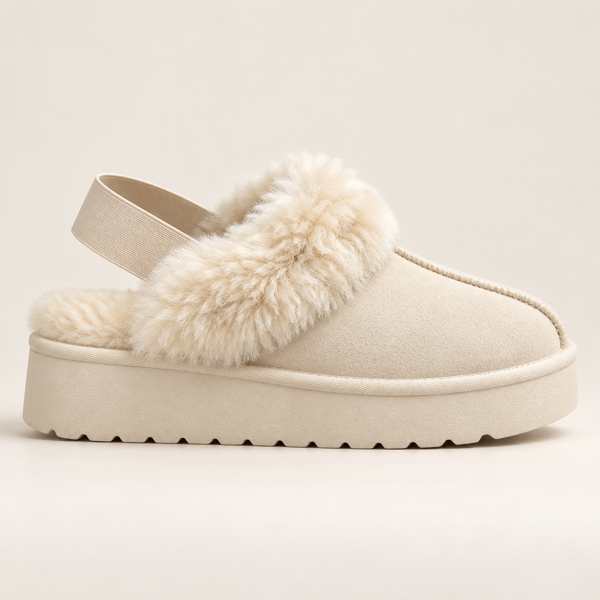 Suede Platform Slippers with Wool-Blend Lining