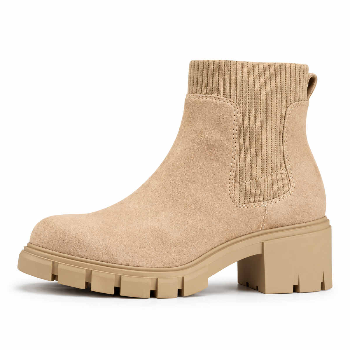Women's Ribbed Knit Chunky Heel Chelsea Ankle Boots