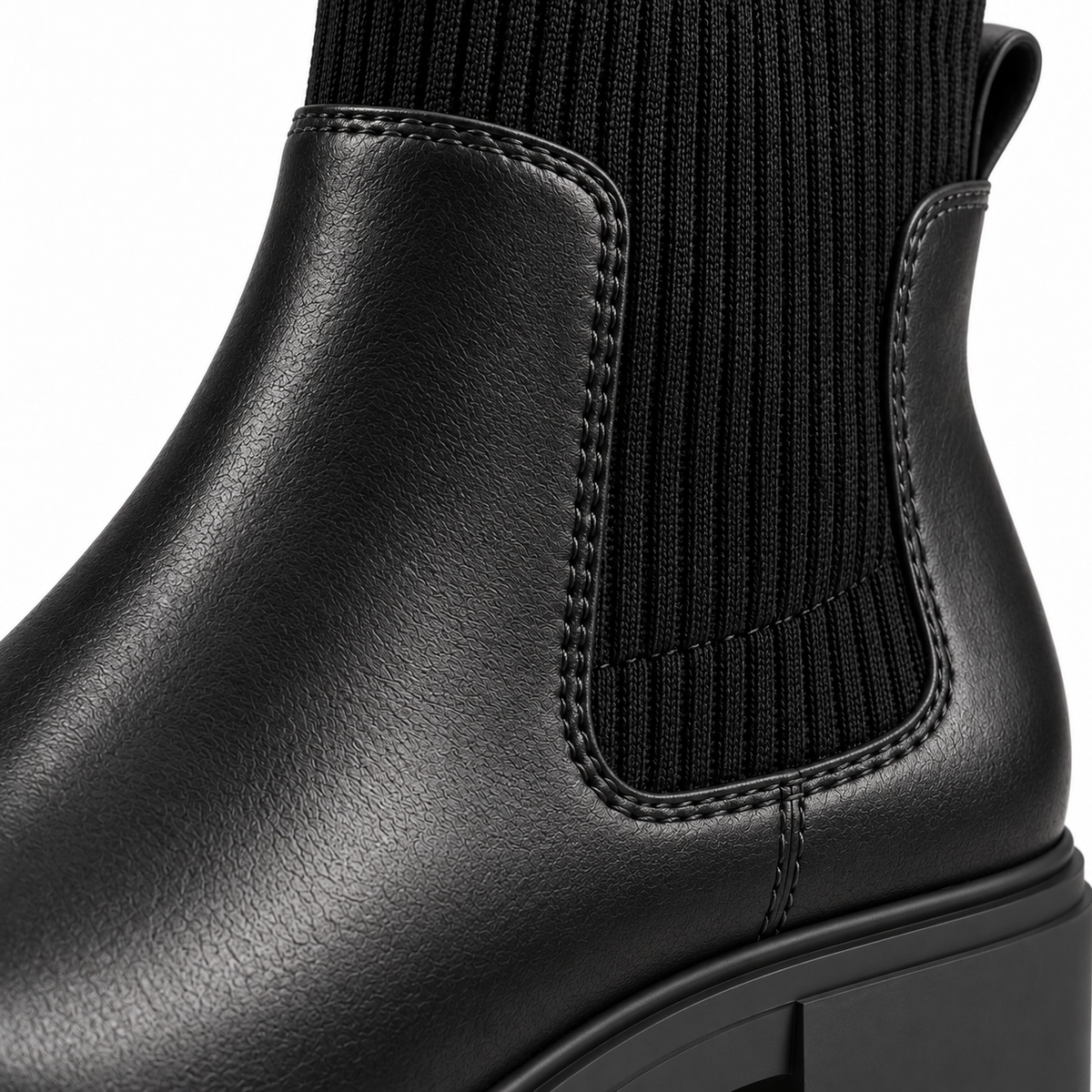 Women's Ribbed Knit Chunky Heel Chelsea Ankle Boots
