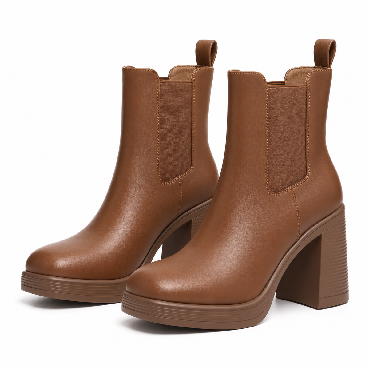 Brown | Lambskin Square-Toe Chelsea Boots, pair, front angle