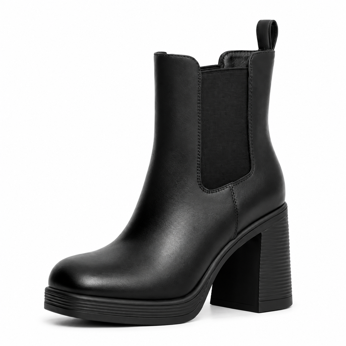 Black | Lambskin Square-Toe Chelsea Boots, single boot, front angle