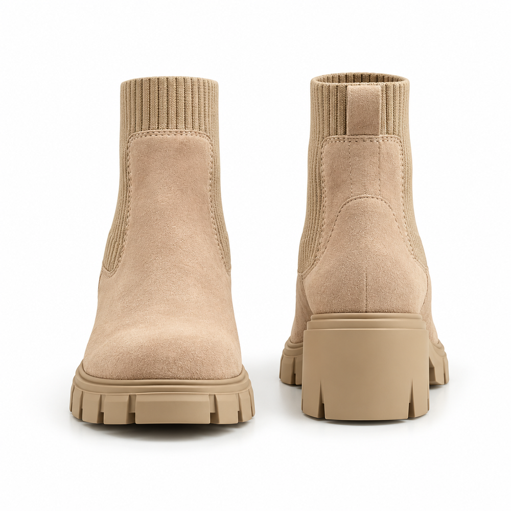 Women's Ribbed Knit Chunky Heel Chelsea Ankle Boots