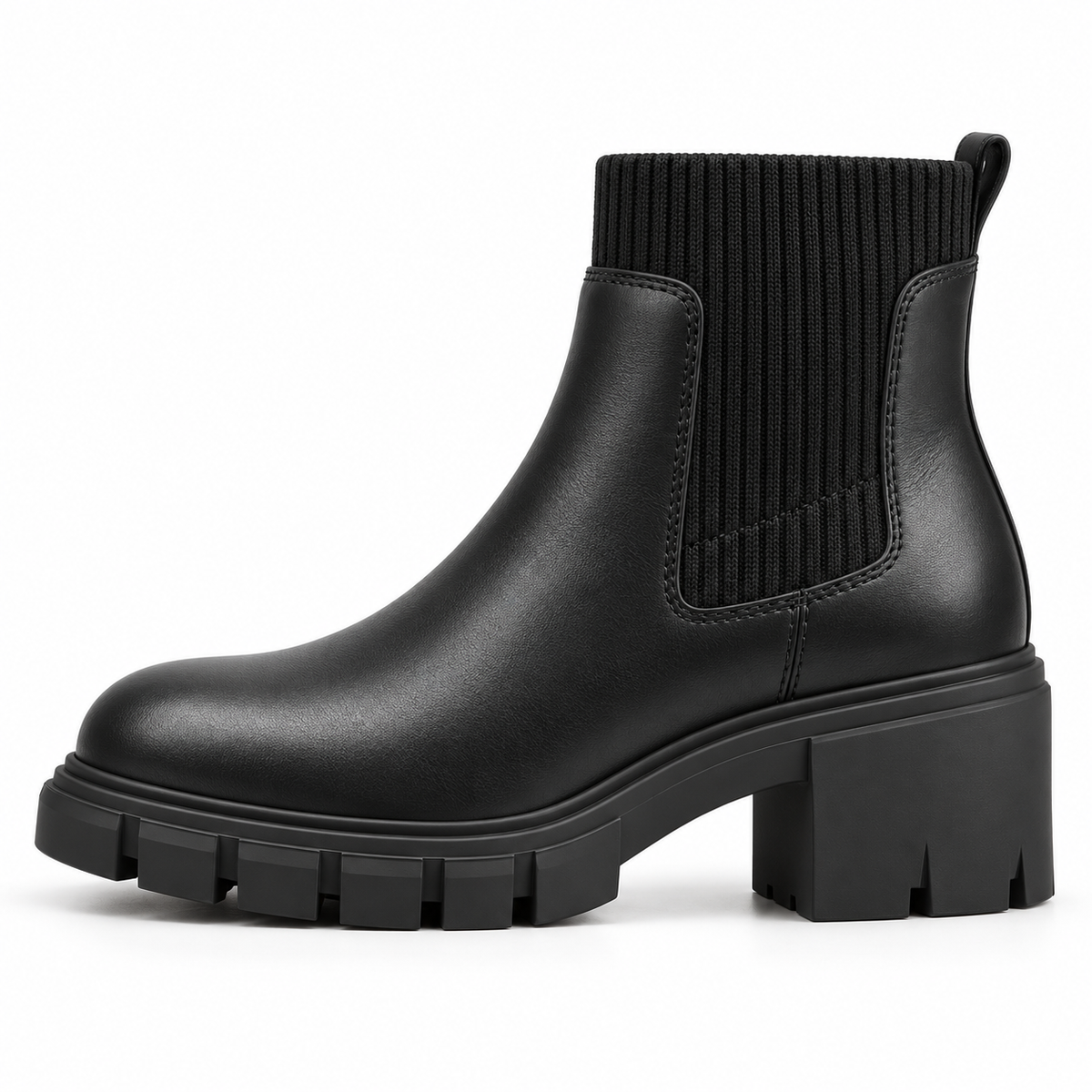 Women's Ribbed Knit Chunky Heel Chelsea Ankle Boots