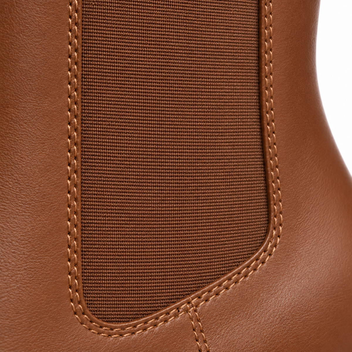 Brown | Lambskin Square-Toe Chelsea Boots, elastic side panel close-up