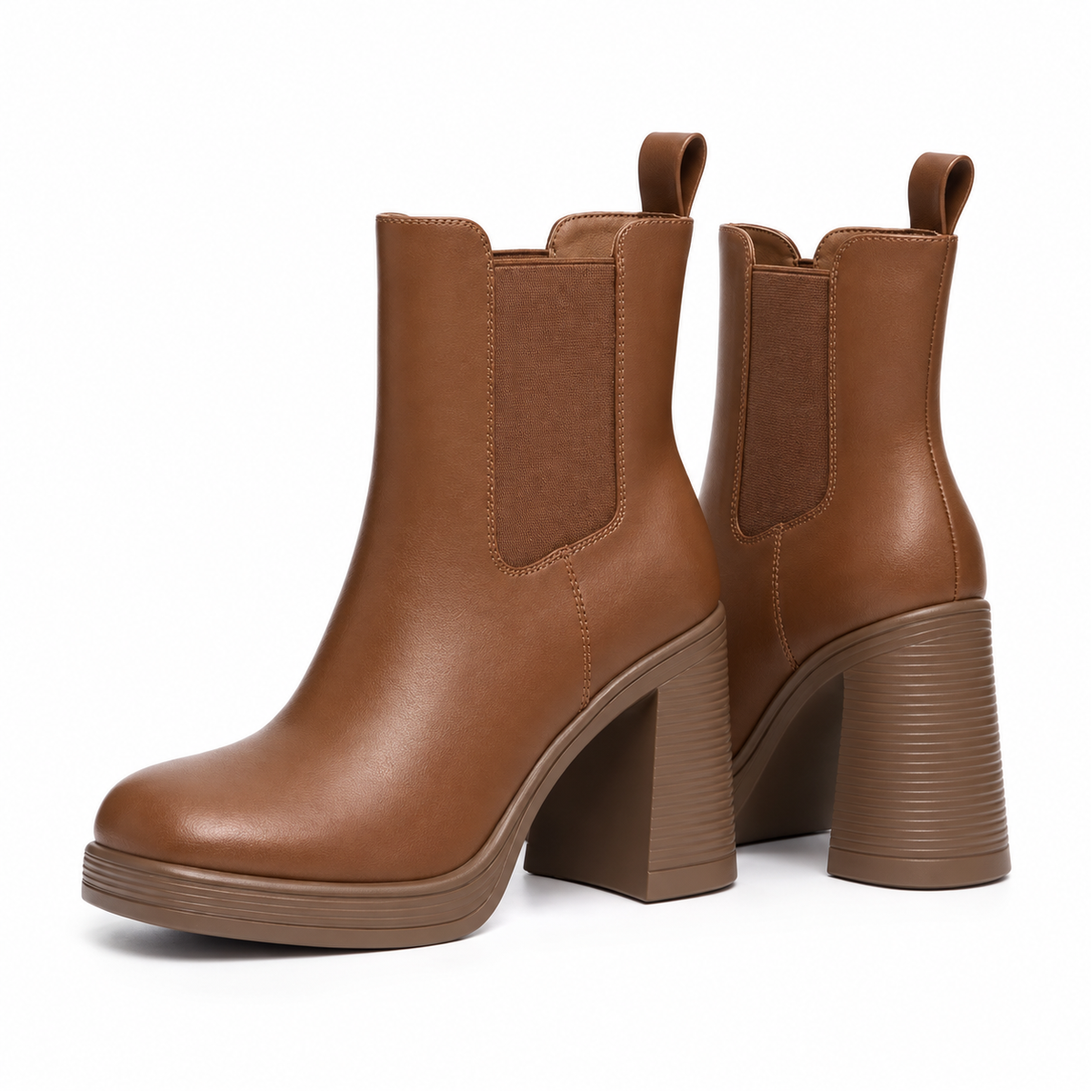 Brown | Lambskin Square-Toe Chelsea Boots, pair, rear angle