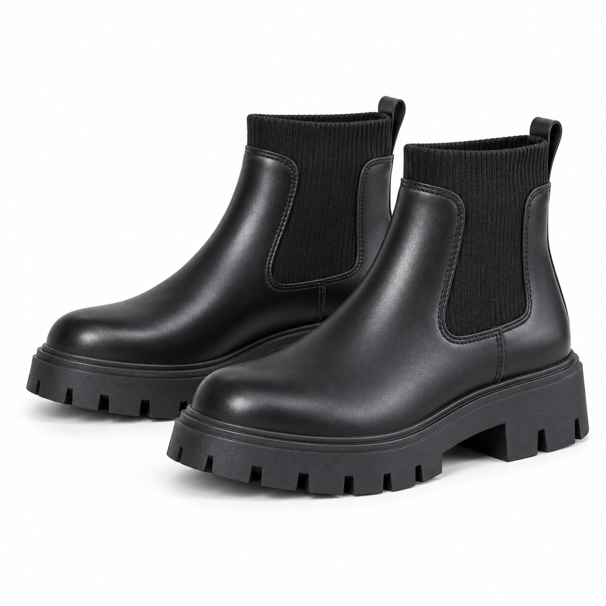 Women's Ribbed Knit Chunky Heel Chelsea Ankle Boots